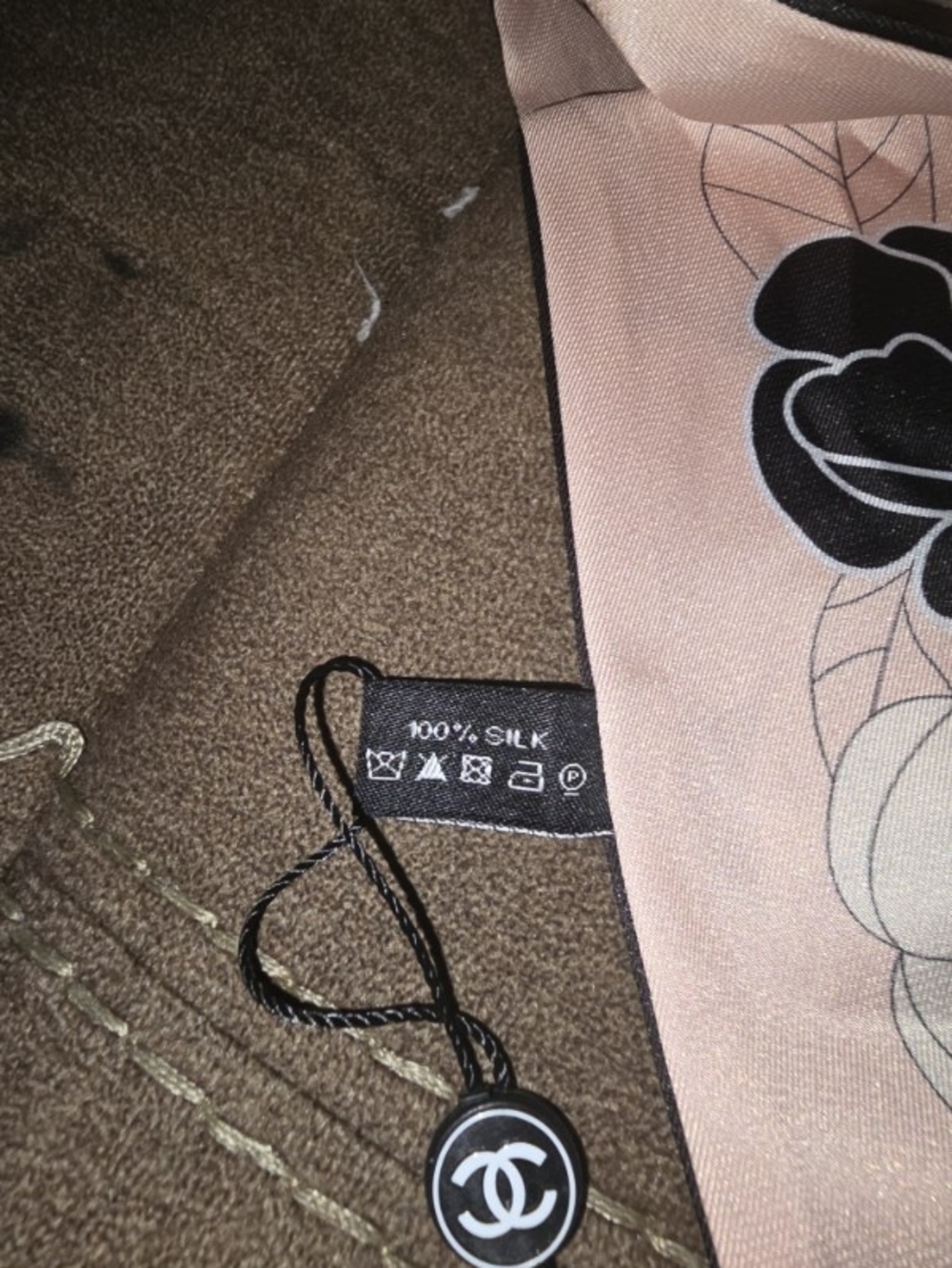CHANEL Pink & Black Floral Silk Twilly Scarf - Picture 3 of 6